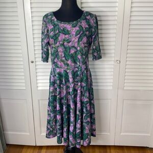 LuLaRoe | Nicole Dress, Purple with Tropical Leaves | Size 3XL